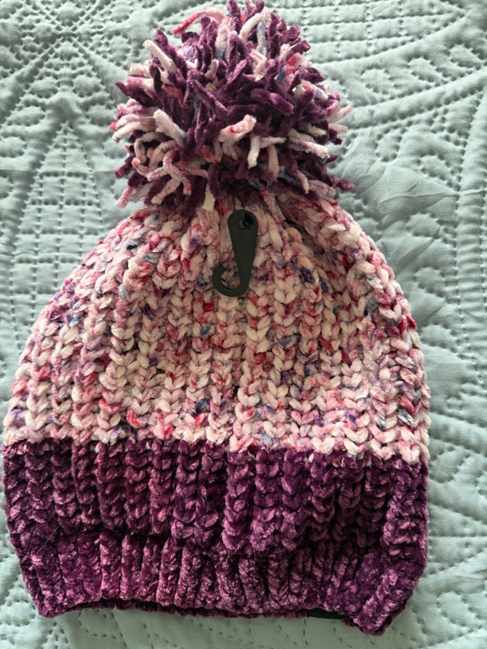 Cuddl Duds Girls Pom-Pom Knit Beanie - Purple & Pink